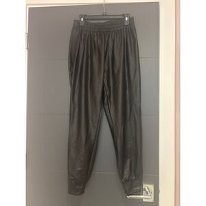 No‎ Comment Faux Leather Joggers Womens Large Black Elastic Waistband